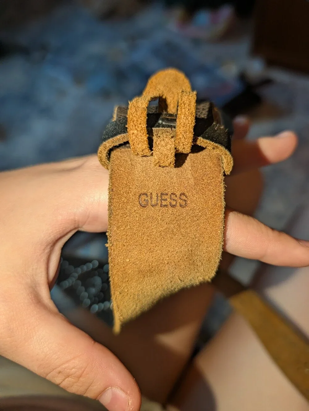 VTG GUESS Brown Distressed Leather Belt with Crystals